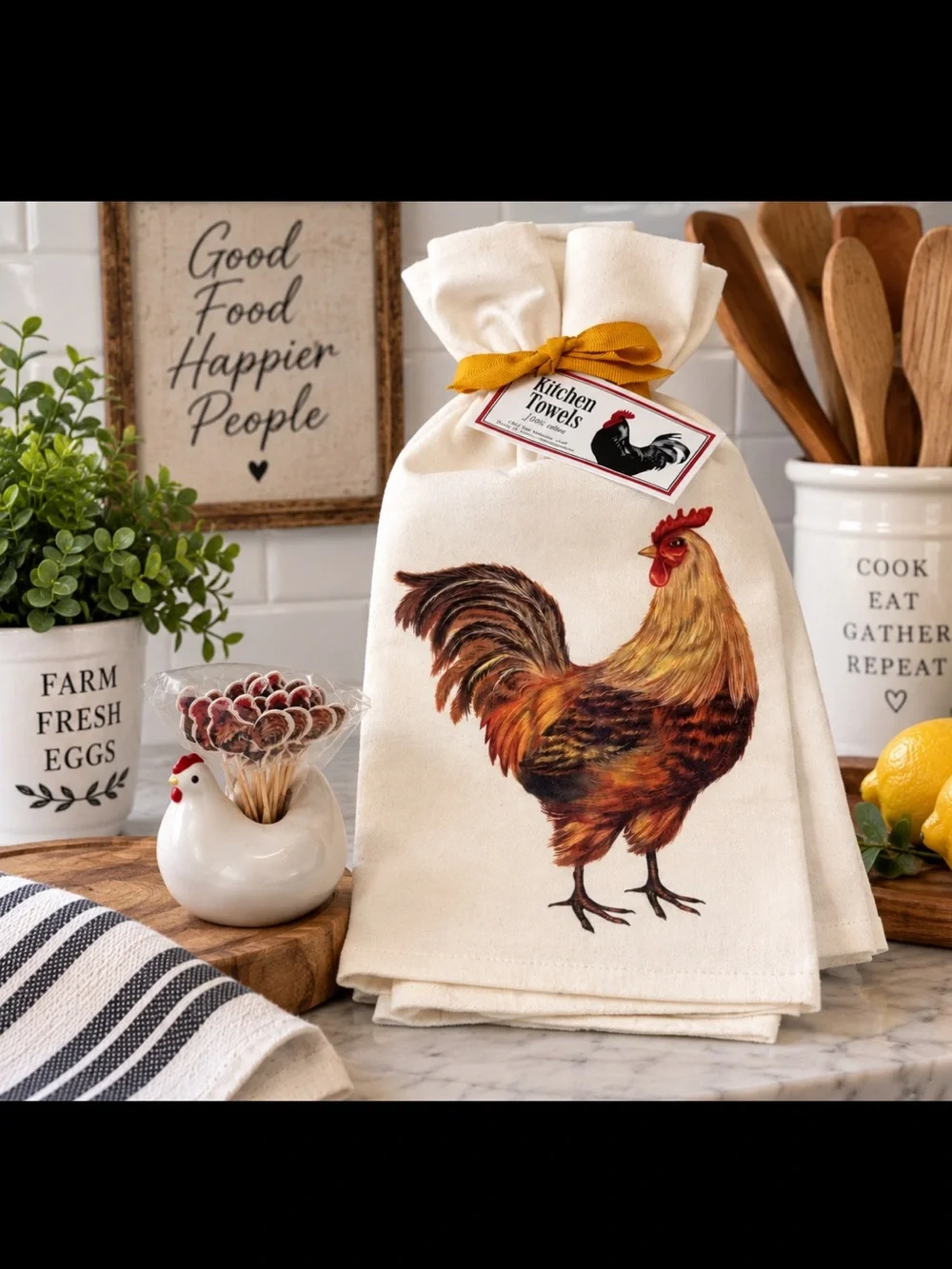 NWT-Bundle Kitchen flour sack Towels & toothpick holder